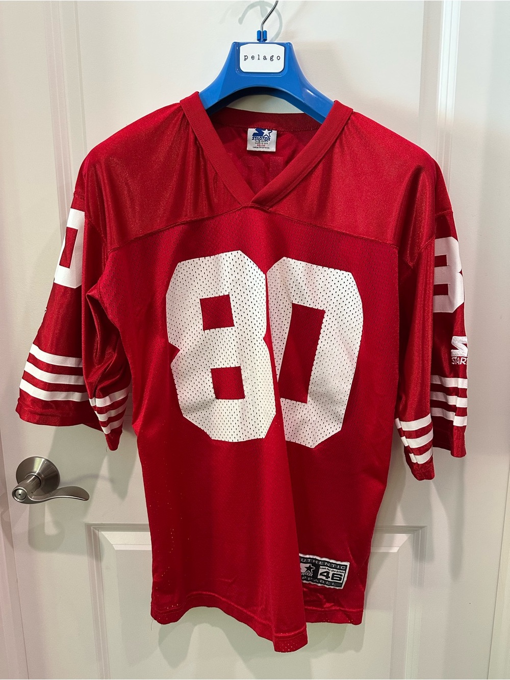STARTER Red Football Jersey with White RICE and 80